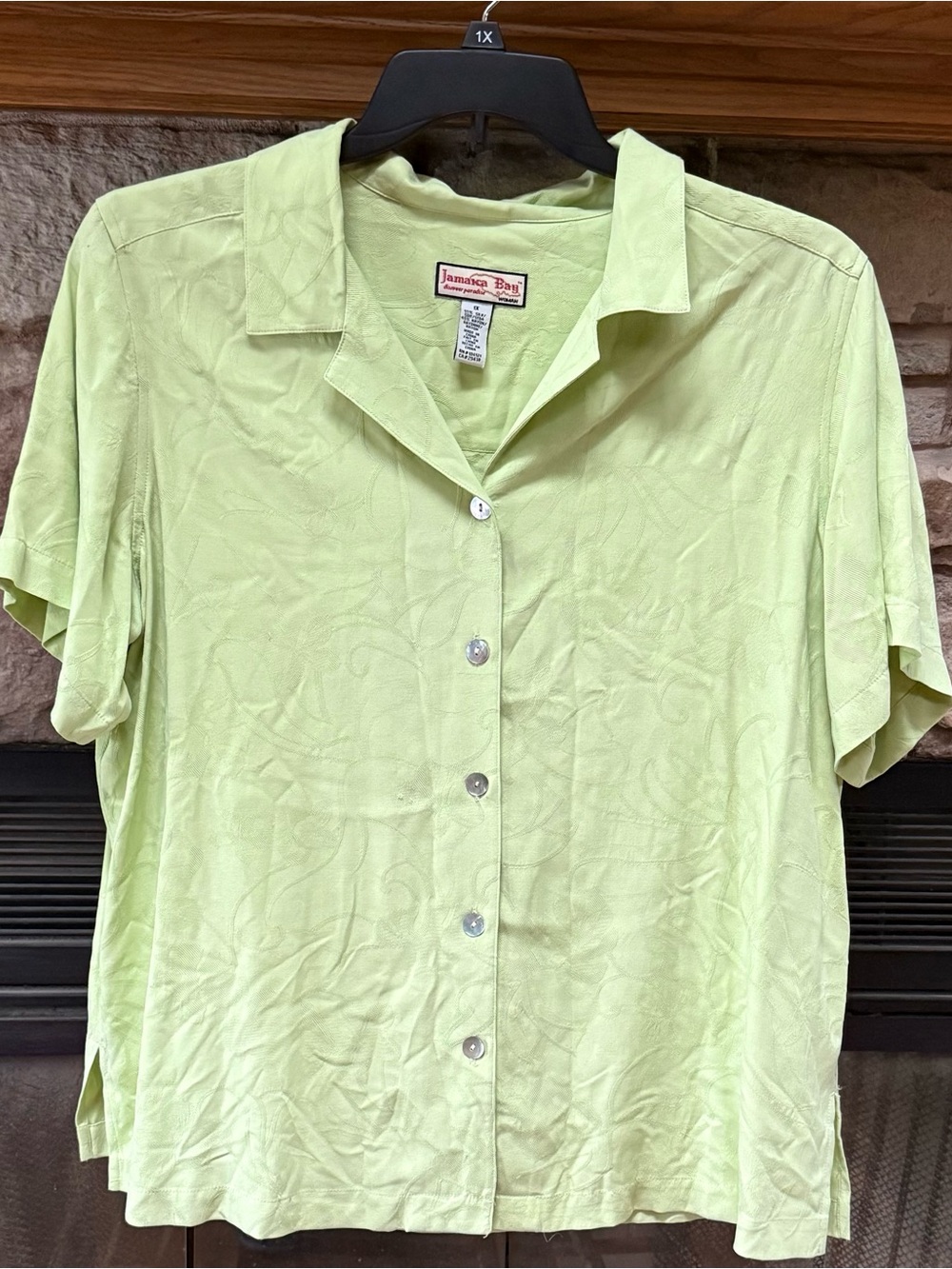 Jamaica Bay Women's Short-Sleeve Button Light Lime Green Top